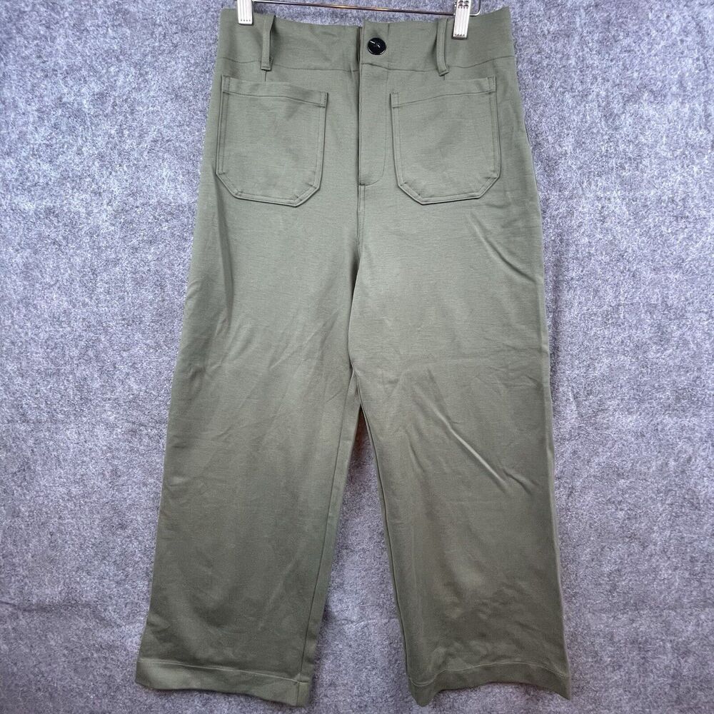 Tahari Pants Womens Medium‎ Green Wide Straight Leg Trousers Loose Comfy Stretch